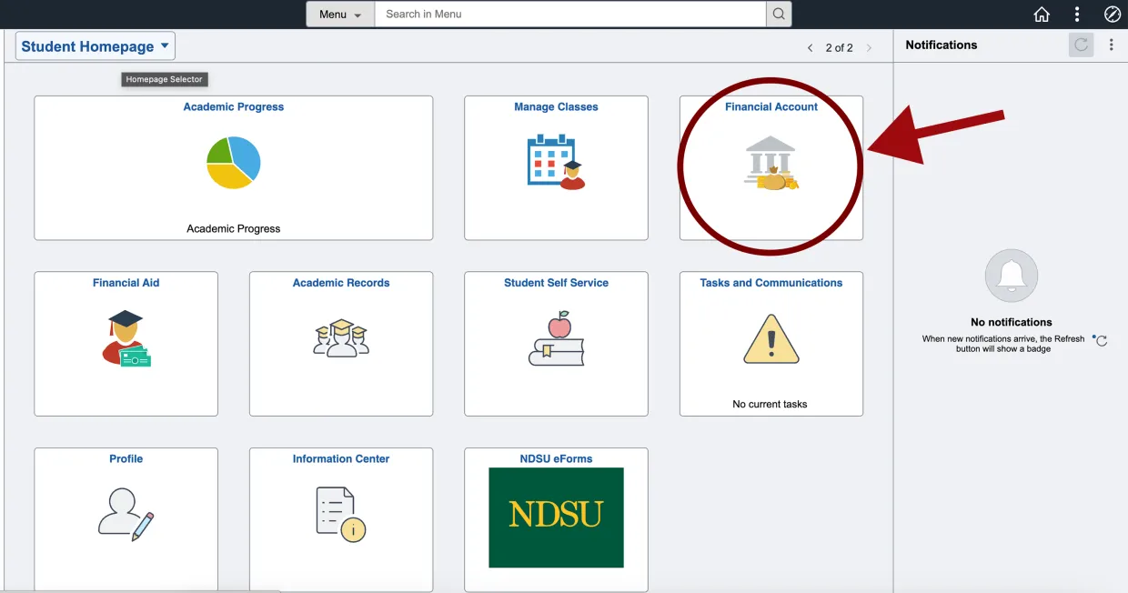 Financial account tile is circled