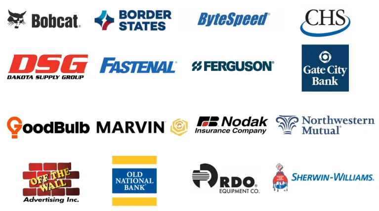 Border States, Byte Speed, CHS, DSG, Enterprise, Fastenal, Ferguson, GoodBulb, Liberty, Nodak, Northwestern Mutual, Off the Wall, Penske, RDO, Sherwin-Williams