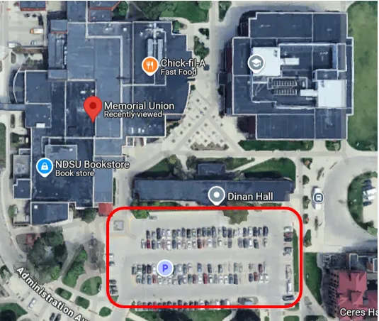 Memorial Union and parking overhead view